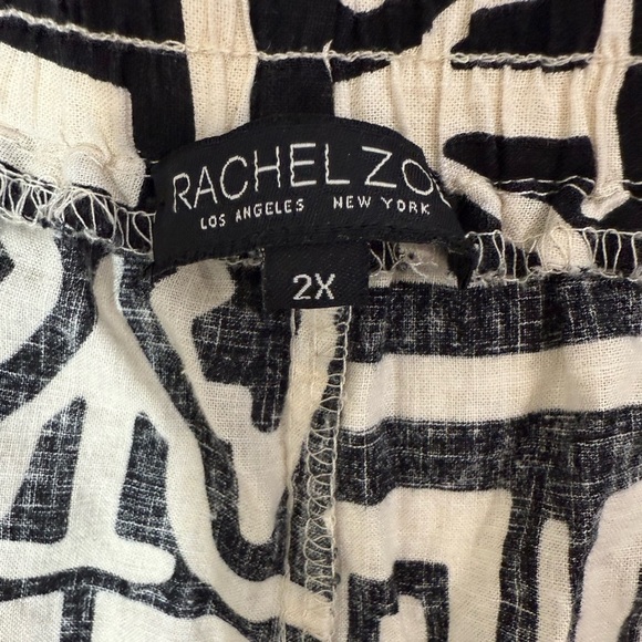 Rachel Zoe Abstract Geometric Print Linen Blend Wide Leg Pants Black White 2X - Picture 4 of 6